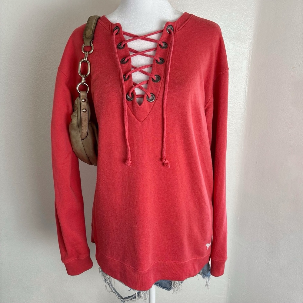 Victoria’s Secret PINK Red Lace-Up Pullover Sweatshirt Size S